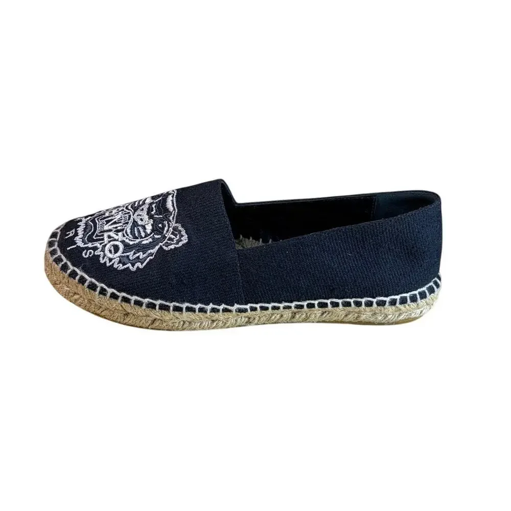 Kenzo Paris Black Tiger Canvas Espadrilles Size 35 US 5